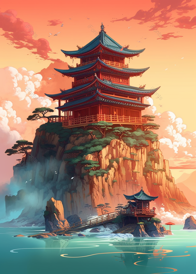 国潮古风插画古代建筑山水图,插画/手绘图,插画/手绘图库,插画/手绘图下载,插画/手绘
